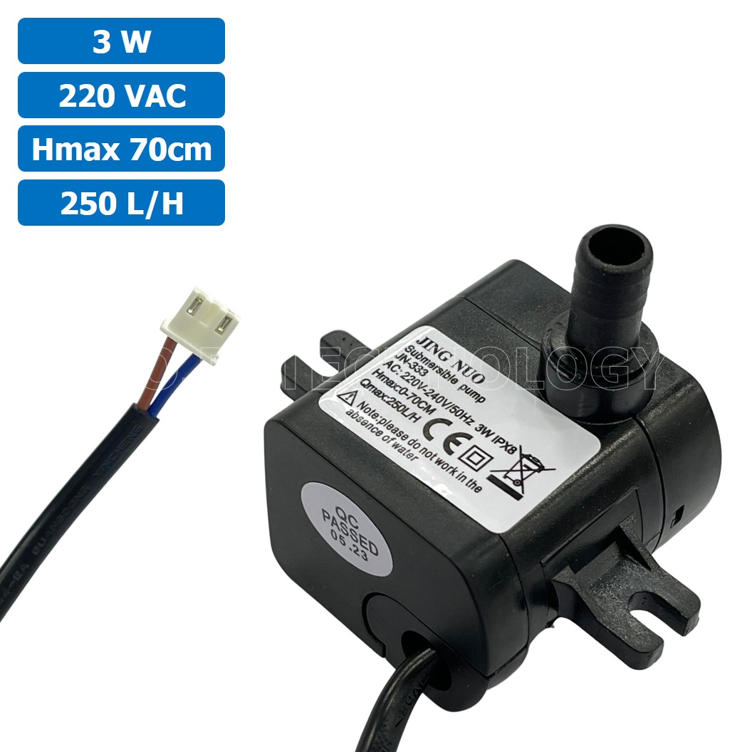 (1ชิ้น) JN-300 หัวพิน ปั๊มน้ำ ปั๊มแช่ 220VAC 3W Water pump Submersible Pump JING NUO Hmax 0.7m Qmax 250L/H