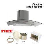 Axia เครื่องดูดควัน รุ่น K929 XS F90 พร้อม ท่อ ดูดลมยาว 4 เมตร พร้อม เข็มขัดรัด สเตนเลส และ ข้อติดท่อลมออก 6“ และ หน้ากาก ติดภายนอก