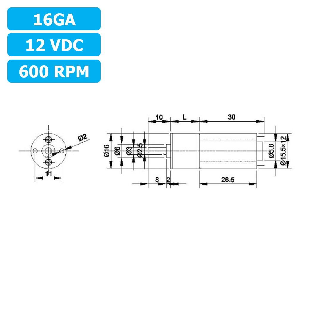 (1ชิ้น) XU908 มอเตอร์ มอเตอร์เกียร์ 16GA 12VDC 600RPM Gear Motor DC 16GA แกนขนาด 3mm D Shaft มอเตอร์ทดเฟือง มอเตอร์รถ