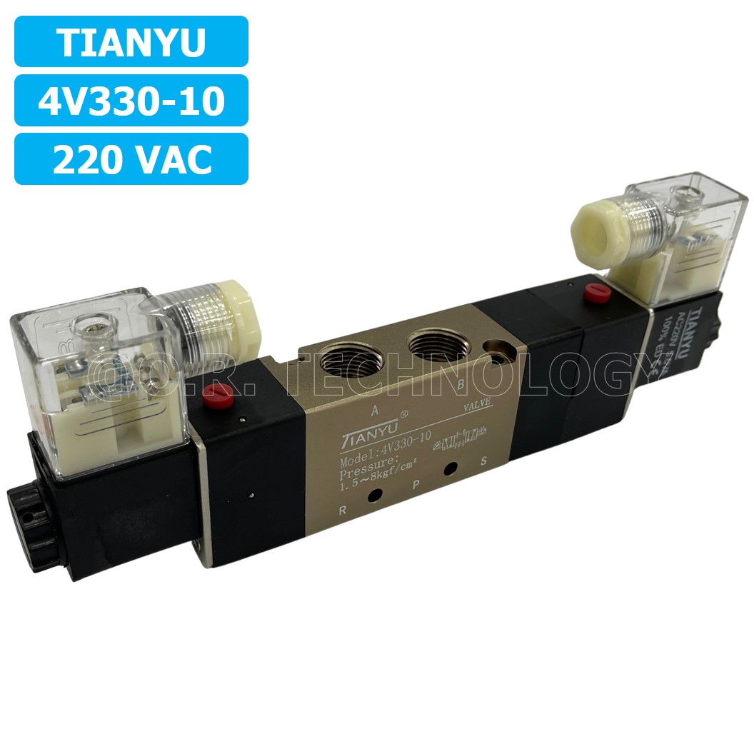 (1ชิ้น) 4V330-10 220VAC โซลินอยด์วาล์ว คอยล์ 2 ข้าง 5/3 Double Coil Solenoid Valve Pneumatic TIANYU
