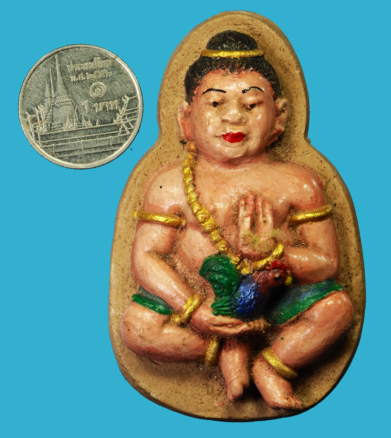 *35276 กุมารทองลงสี ด้านหลังฝังตะกรุดสาริกา เนื้อดินผสมผง ไม่ทราบที่ 12