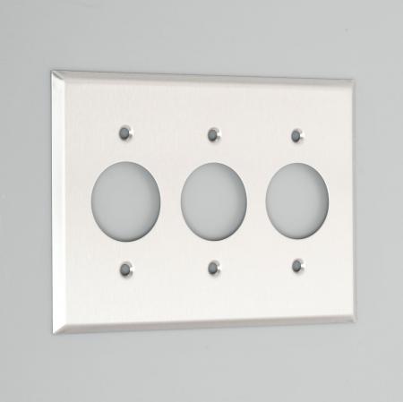 AMERICAN DENKI 7073S 3-Gang 3-Receptacle, φ35.5×3, Mounting Screw Spacing 60.5 Wall Plate [Stainless]