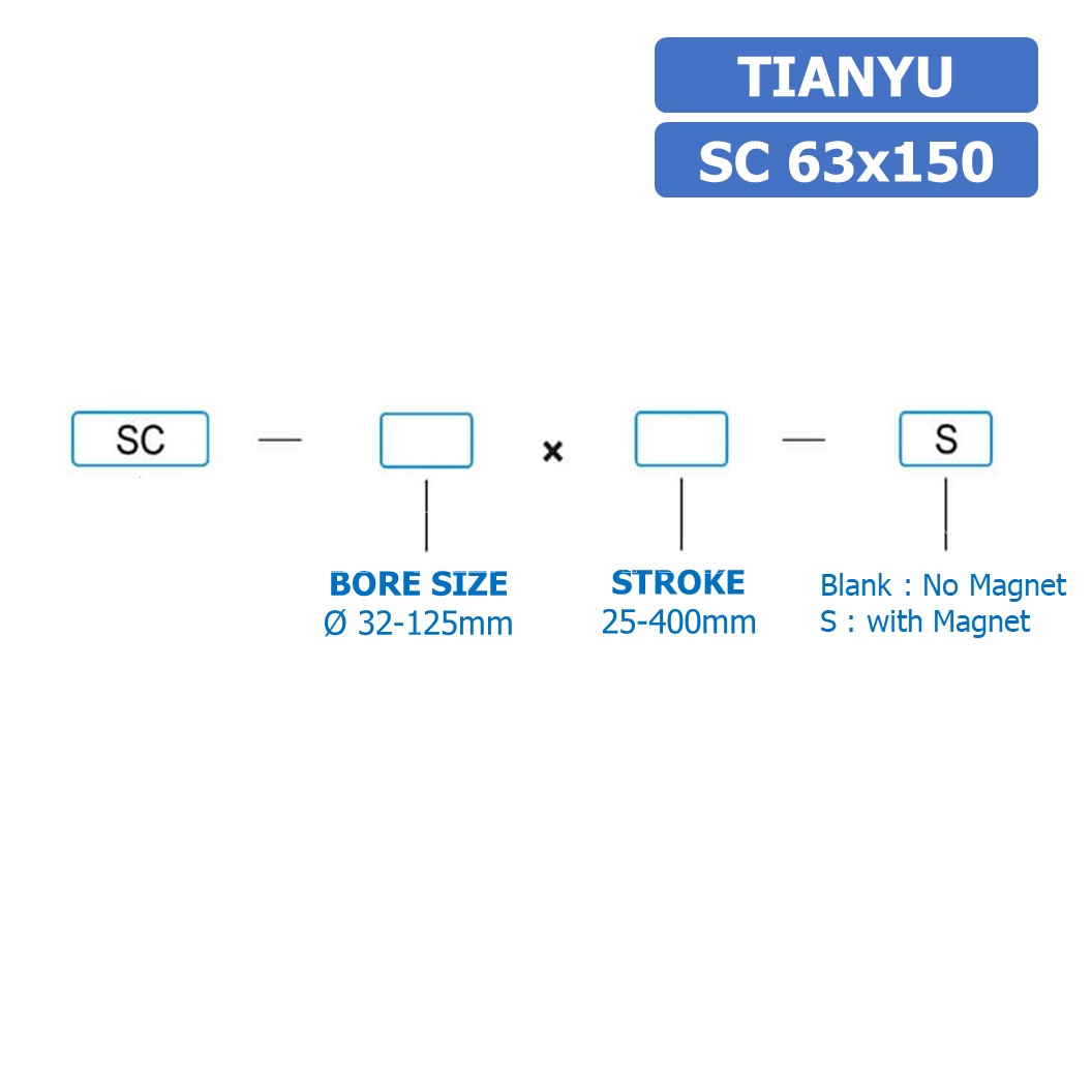 (1ชิ้น) SC 63x150 กระบอกลม รุ่นมาตรฐาน กระบอกลม 4 เสา Standard Cylinder Air Pneumatic แบบสี่เสา