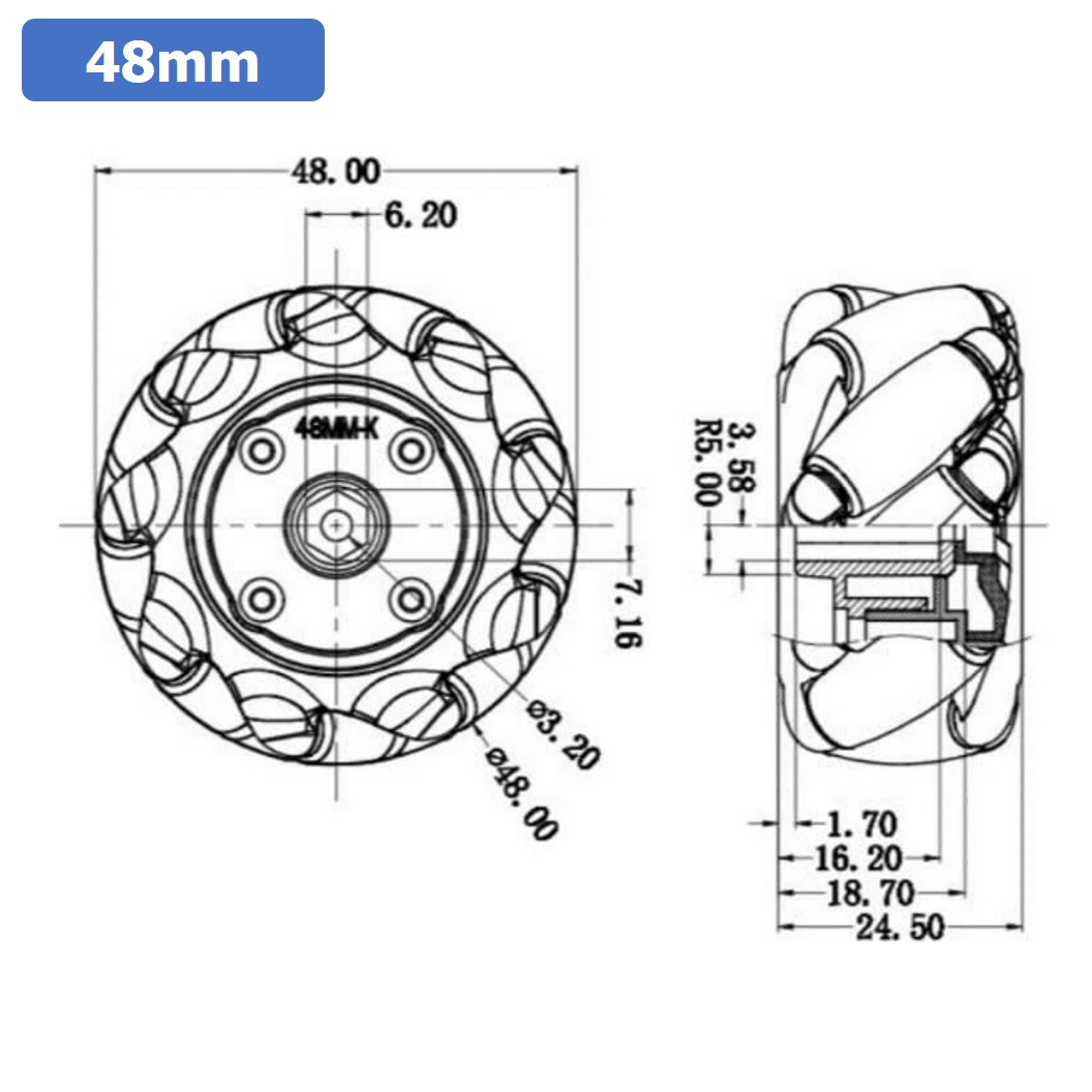 (1ชุด 2ล้อ L+R) ล้อแมคคานัม 48mm/60mm/80mm/97mm พร้อมแกนล้อ Mecanum wheel motor smart car ล้อหมุนรอบทิศทาง ล้อซ้าย+ล้อขวา