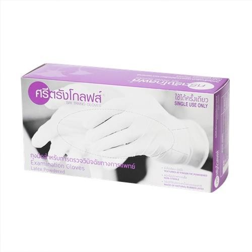 ถุงมือยางตรวจโรค มีแป้งกล่องสีม่วง ขนาดS ขนาดM และL (บรรจุ100ชิ้น)