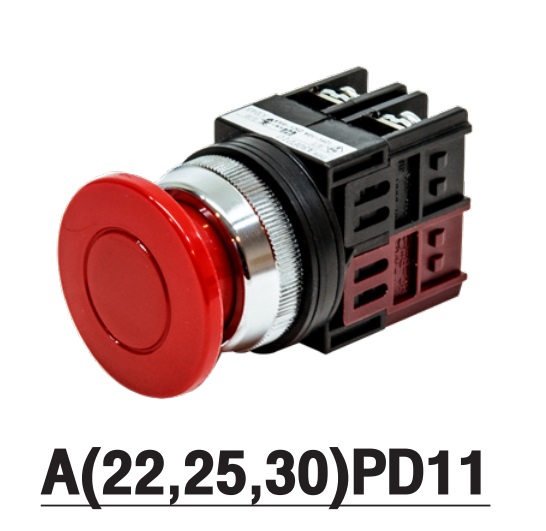 MARUYASU A25PD11Y, A25PD11G, A25PD11B, A25PD11R, สวิทช์กดหัวเห็ด 35 มม. มีขอบ φ25 mm.