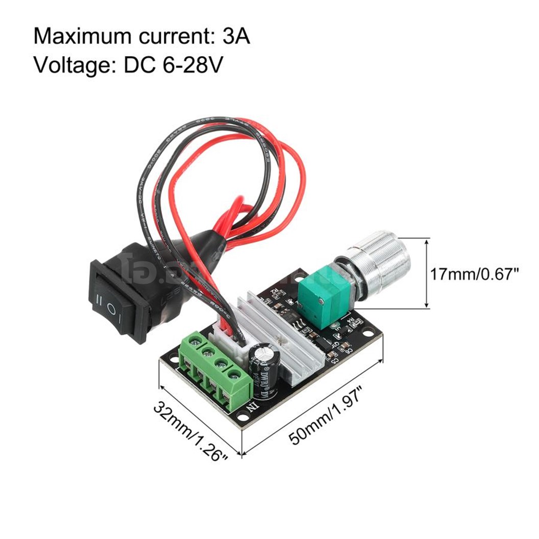 1203B ตัวปรับความเร็วรอบมอเตอร์ 6-28VDC 3A PWM Motor DC Speed Controller พร้อมสวิตช์หมุนกลับทาง with reverse switch ที่ควบคุมความเร็วรอบ ตัวปรับมอเตอร์