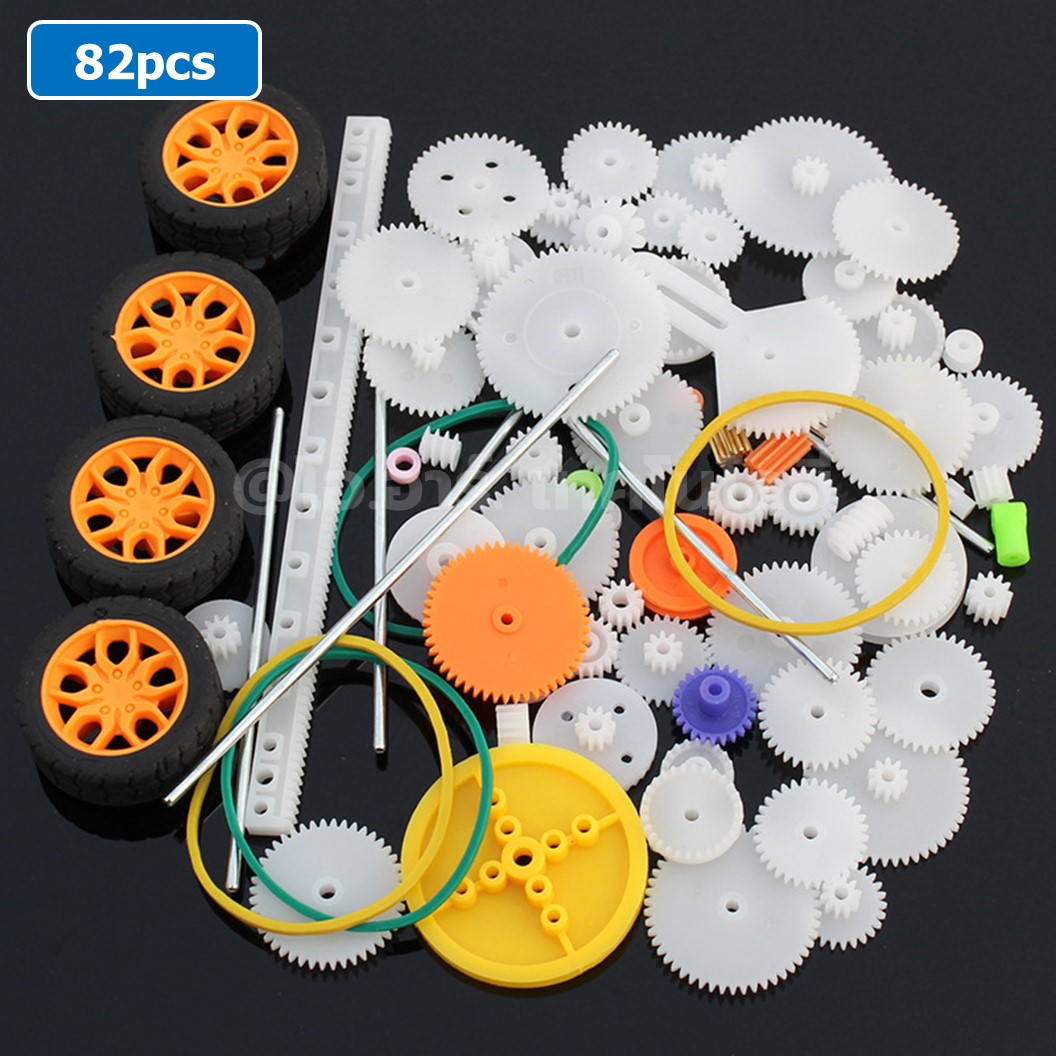 GG-082 ชุดเฟือง เฟืองพลาสติก เฟืองมอเตอร์ 82ชิ้น พร้อมล้อ และแกน 82 Kinds of Plastic Gears pack motor DIY with wheel
