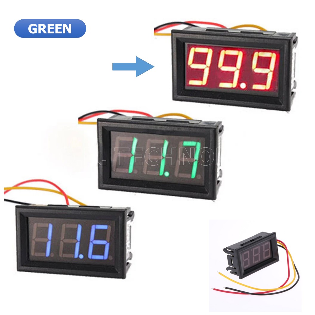 (1ชิ้น) NC068 จอแสดงผล โวลต์มิเตอร์ 3 สาย สีเขียว ขนาด 0.56นิ้ว 0-100V 3-Wire DC Voltmeter Green