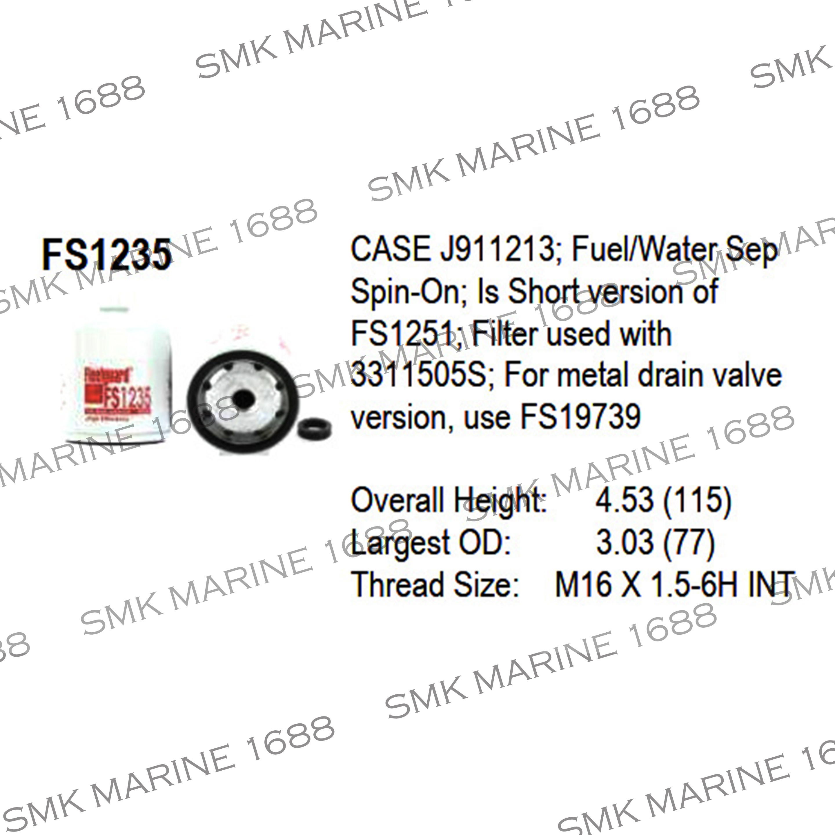 Fuel/Water Separate Filter / ไส้กรองแยกน้ำกับน้ำมันโซล่า FS1235