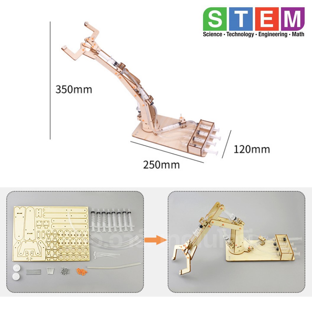 T-M58 ชุดประกอบไม้ มือจับ แขนกล ไฮดรอลิก Hydraulic Robot Arm Wooden Kit STEM Education ของเล่นเสริมทักษะ เสริมพัฒนาการ ชุดเรียนรู้ ชุดทดลอง