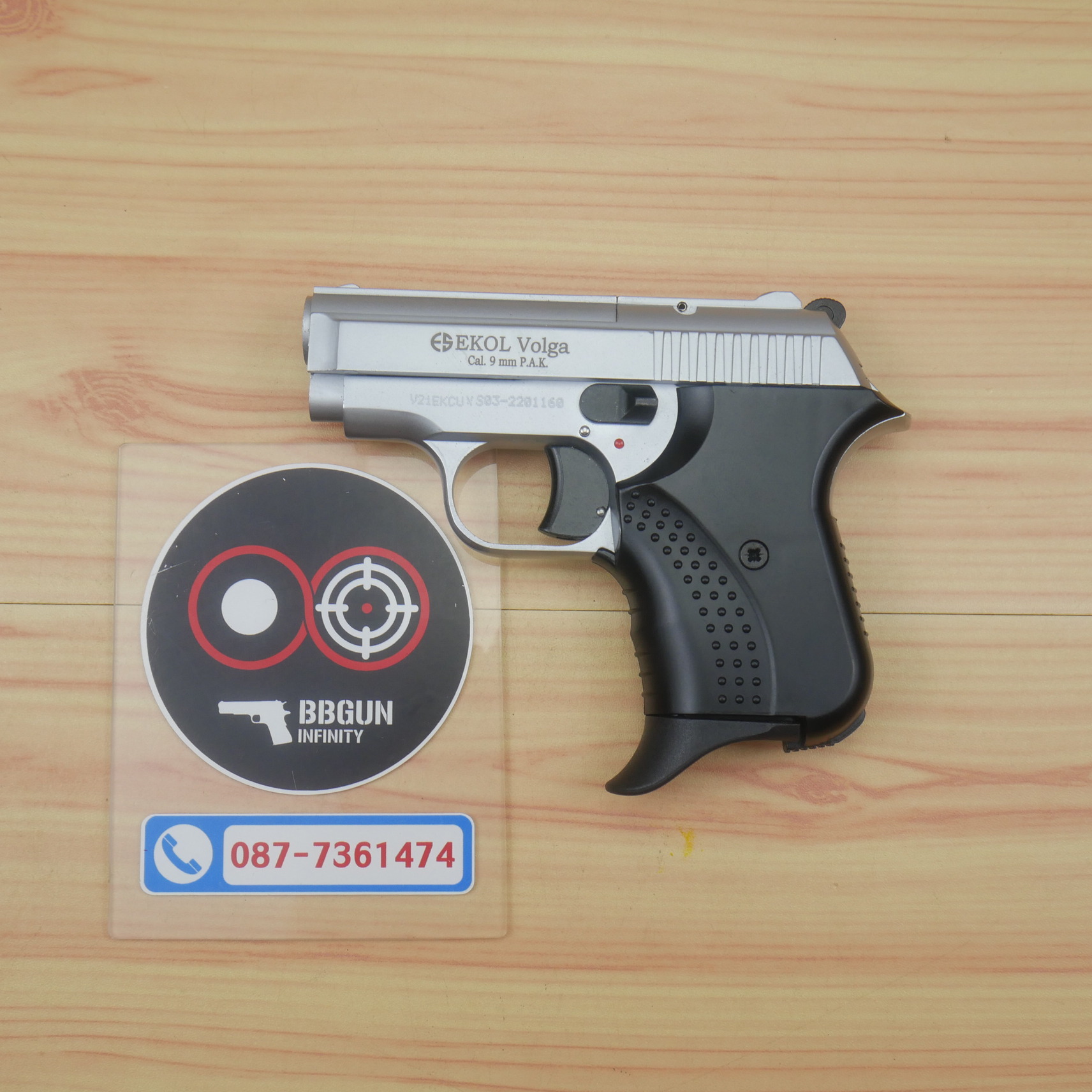 แบลงค์กัน EKOL Volga White สีเงินด้าน 9 mm P.A.K. Blank gun (แถมกล่องใส่ปืน)