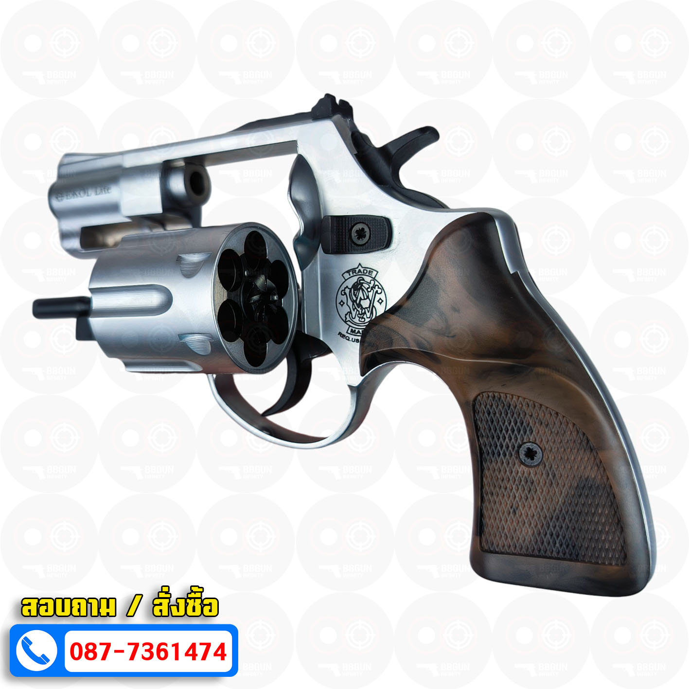 Ekol Lite แบลงค์กัน ลูกโม่ 2 นิ้ว สีเงินด้าน (White) Smith & Wesson blank gun Revolver 2 inch