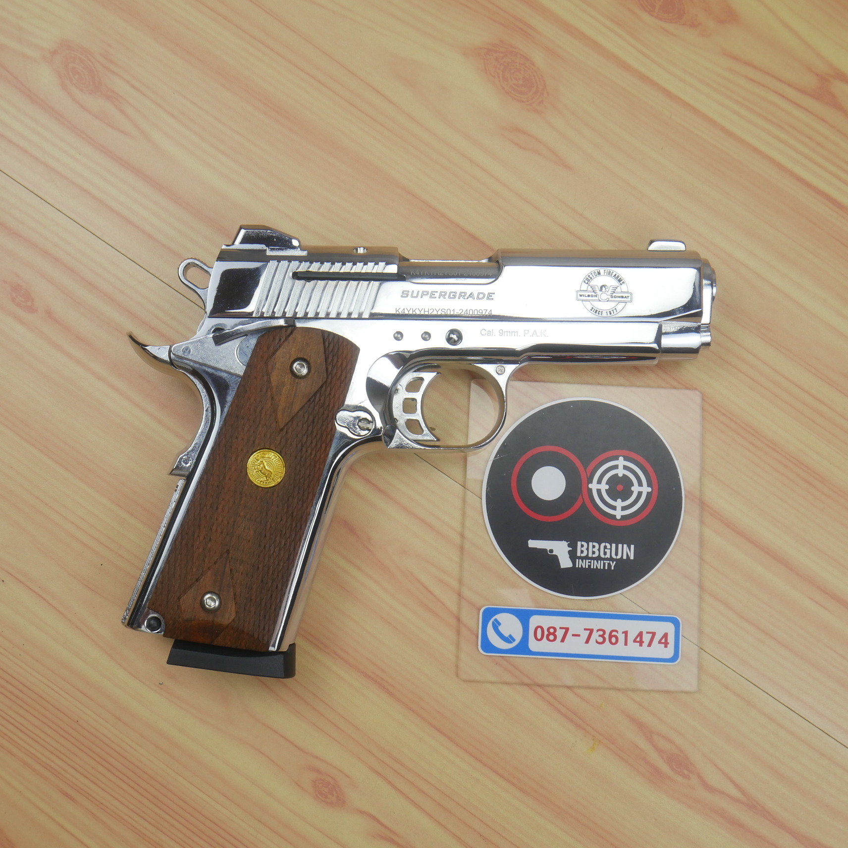 Blank Gun KUZEY M1911 WILSON COMBAT เงินเงา 4 นิ้ว แบลงค์กัน ด้ามไม้