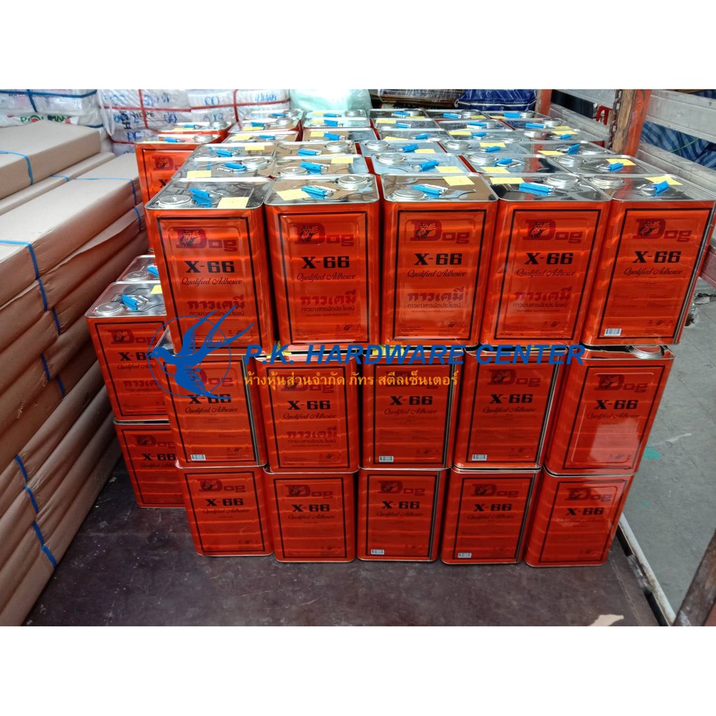 กาวยางอเนกประสงค์ DOG X-66 รุ่นปี๊บ 12 กก.เต็ม(ราคารวมแวท)ของแท้ ใช้ในโรงงานอุตสาหกรรม ติดรองเท้า {รหัสสินค้า2001028604}