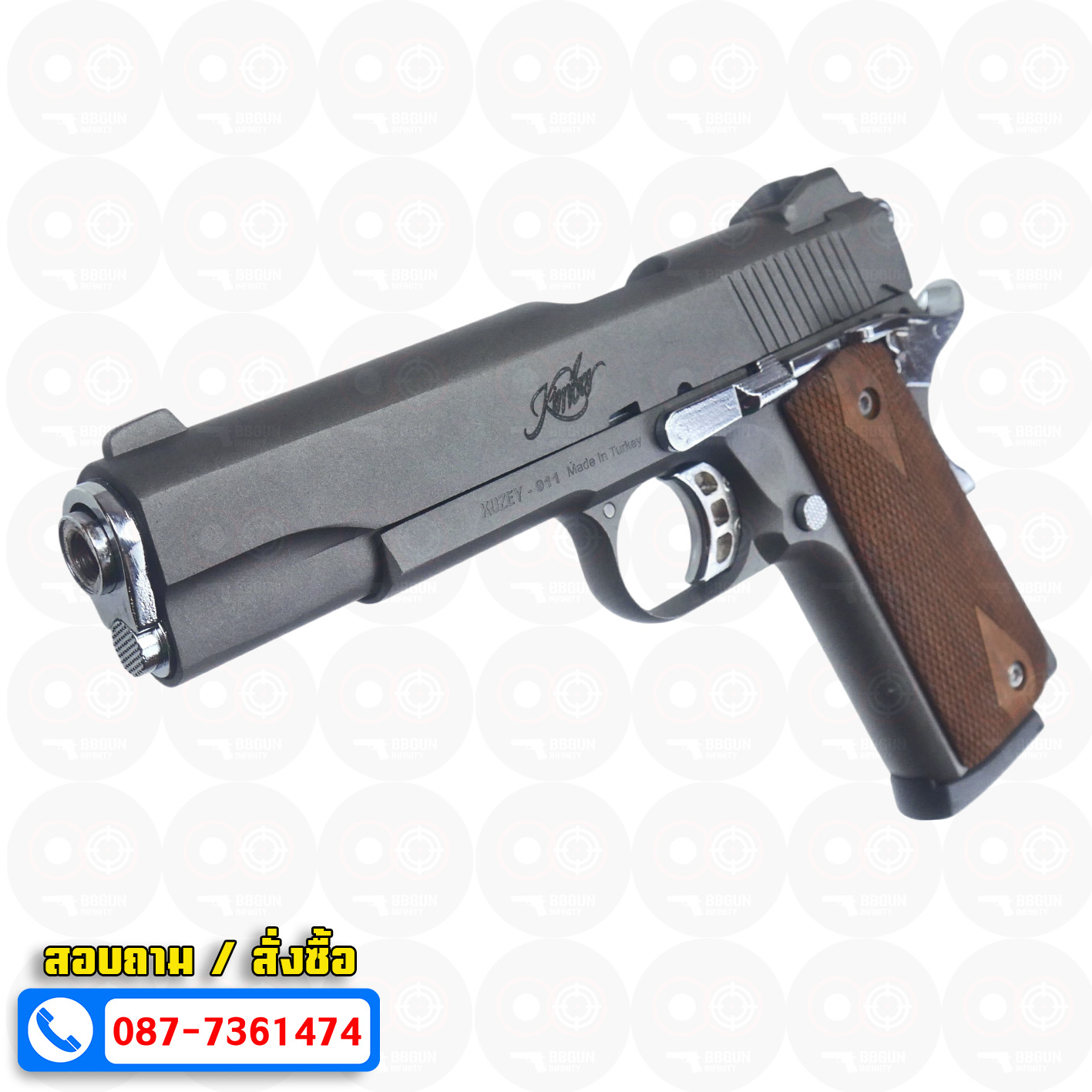 แบลงค์กัน KUZEY M1911 KIMBER 5 นิ้ว blank gun สีสโมค ด้ามไม้
