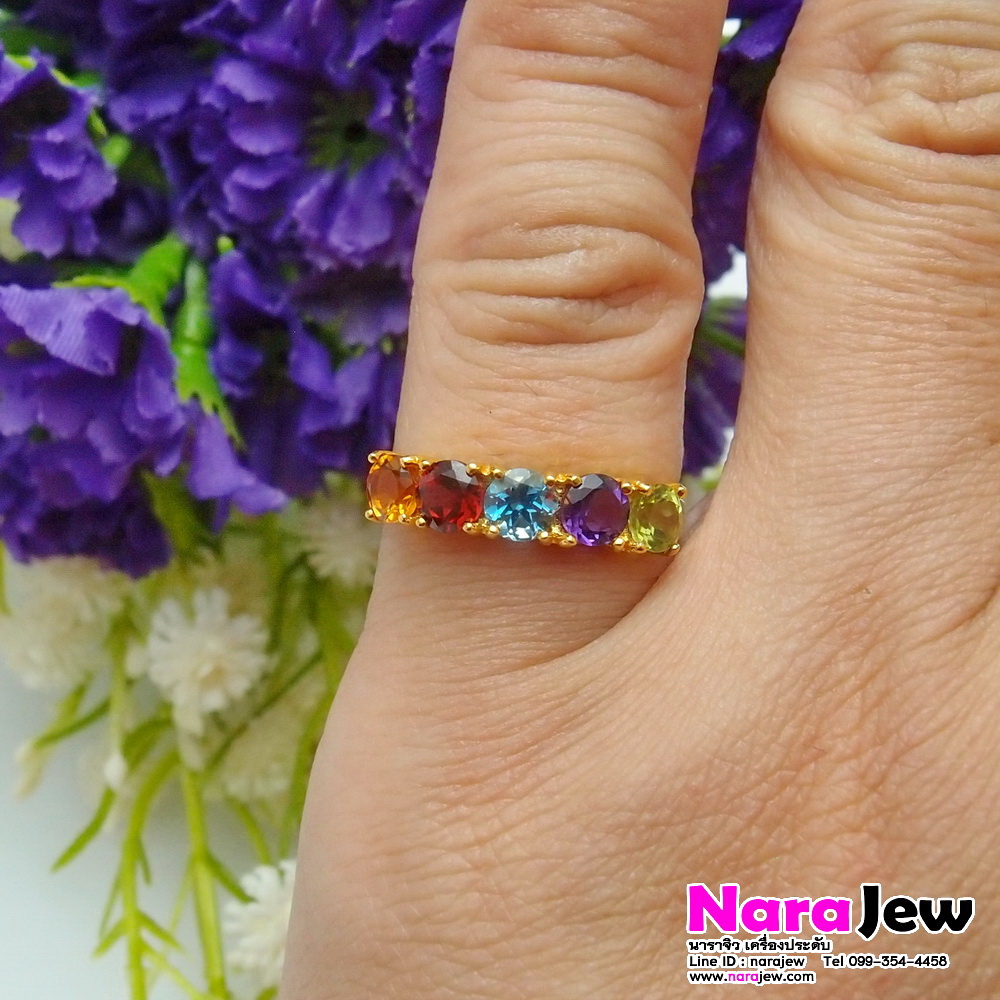 แหวนพลอยแท้ 5 สี, สีสันสดใส ใส่แล้วโดดเด่น ดูมีสไตล์ สวยสะดุดตา (พลอยเจียระไนทรงกลม)