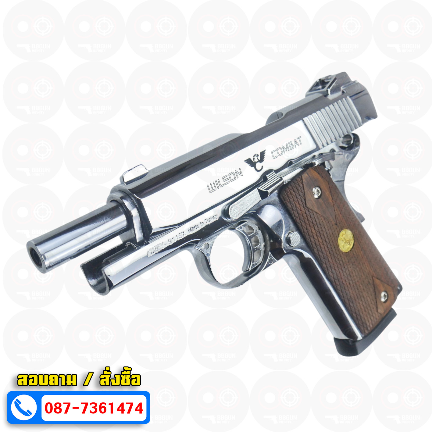 Blank Gun KUZEY M1911 WILSON COMBAT เงินเงา 4 นิ้ว แบลงค์กัน ด้ามไม้