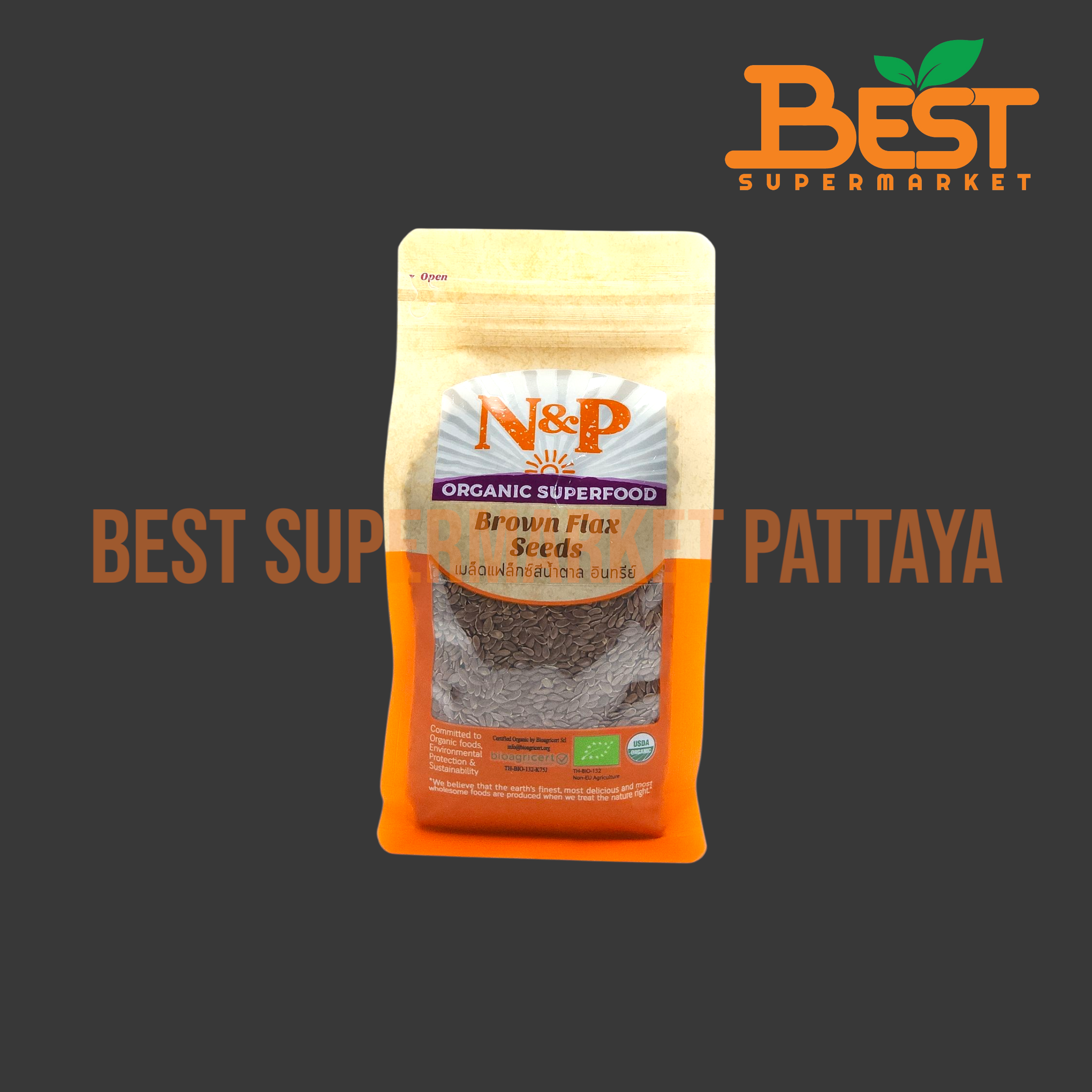 N&P เมล็ดแฟล็กซ์สีน้ำตาล อินทรีย์ 300 กรัม.Brown Flax Seeds. 300 g.