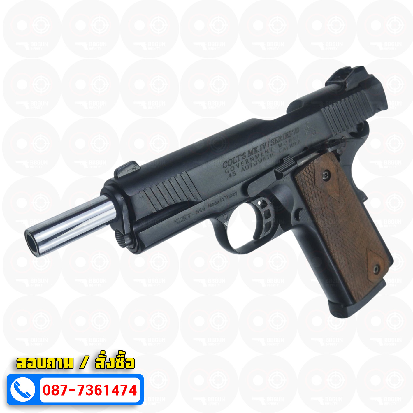แบลงค์กัน KUZEY M1911 COLT'S MK IV SERIES'70 สีดำ ลำกล้อง 5 นิ้ว ด้ามไม้ blank gun