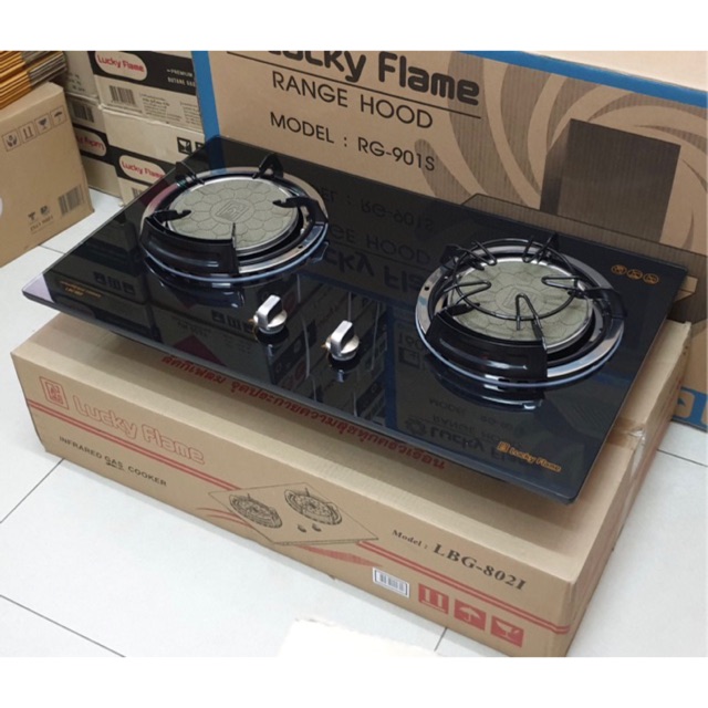 LUCKY FLAME เตาฝัง รุ่น LBG-802I หัวอินฟราเรด หน้ากระจก (เลือกหัวปรับได้)