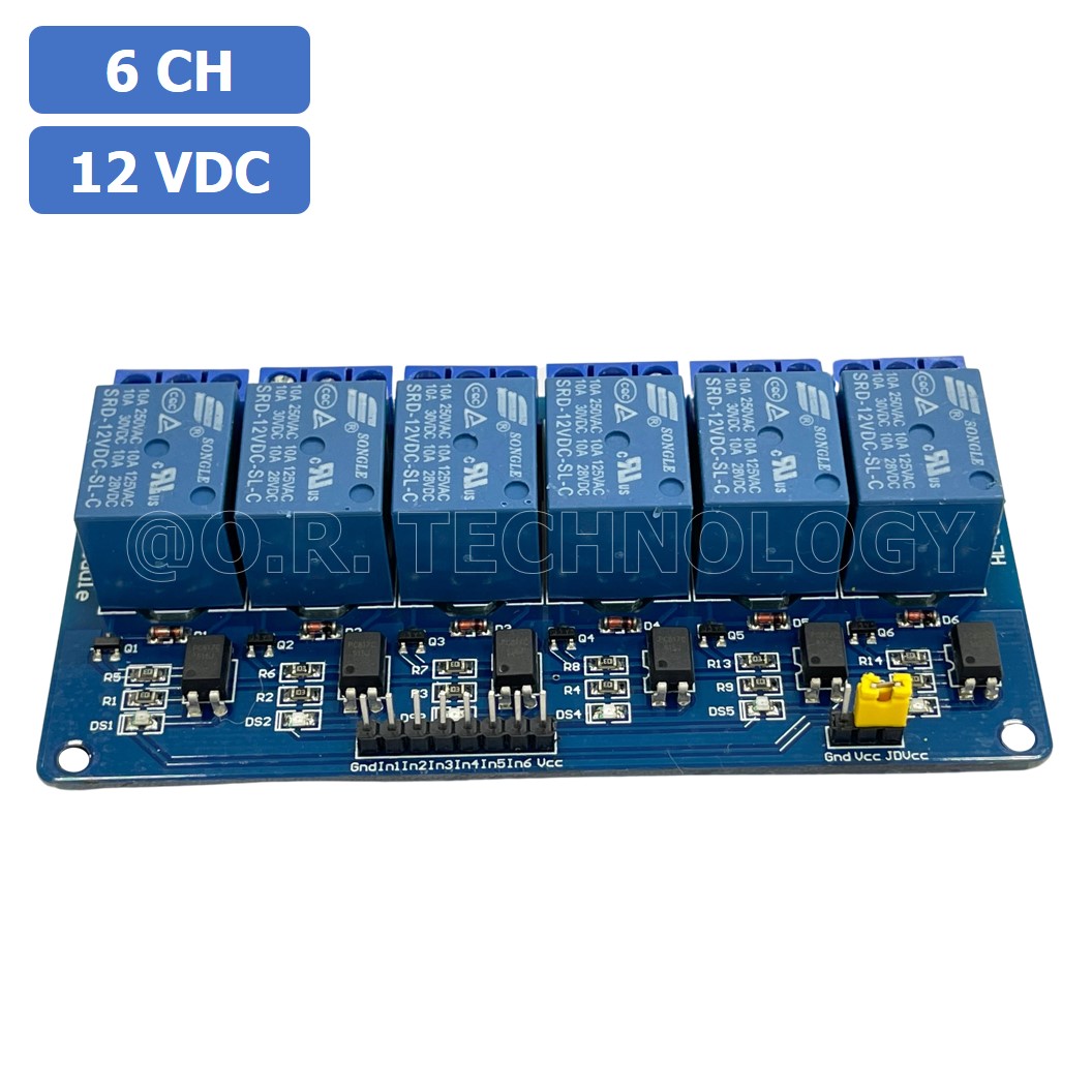 (1ชิ้น) NA193 โมดูลรีเลย์ 12VDC 6 ช่อง รีเลย์ 6 Channel Low Level Relay Module DC 12V (with light coupling)