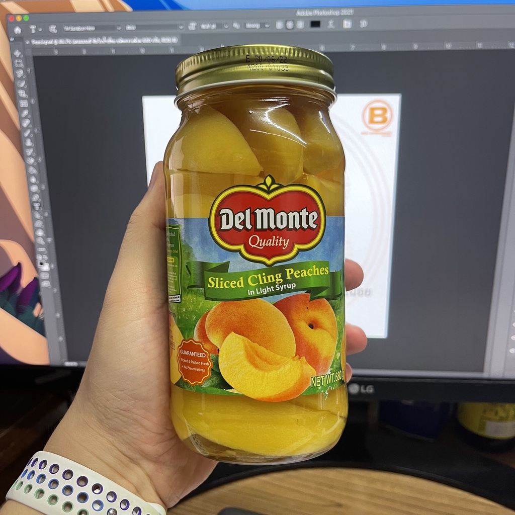 เดลมอนเต้ พีชในน้ำเชื่อม ชนิดหวานน้อย น้ำหนักสุทธิ 680 กรัม Del Monte Sliced Cling Peaches in Light Syrup 680 g.