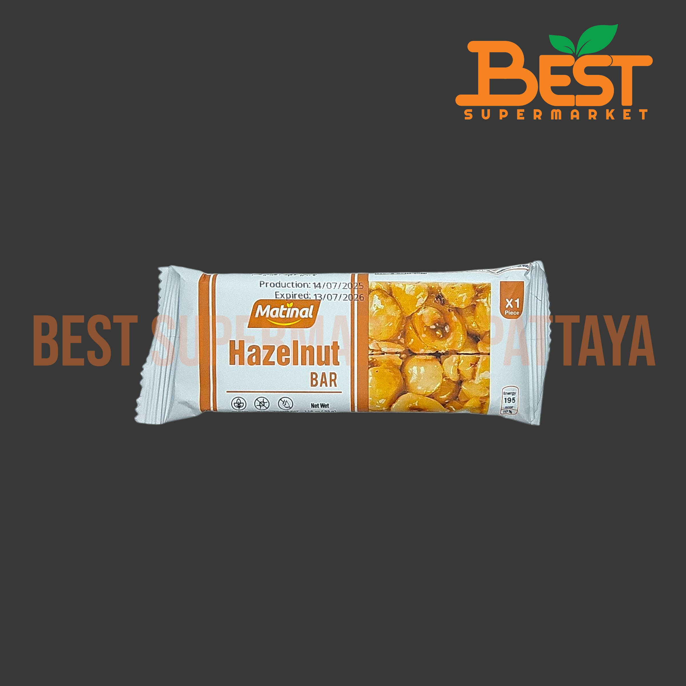 มาตินัล ขนมหวานผสมถั่วเฮเซลนัท ชนิดแท่ง 33 กรัม.Matinal Hazelnut Bar 33g.
