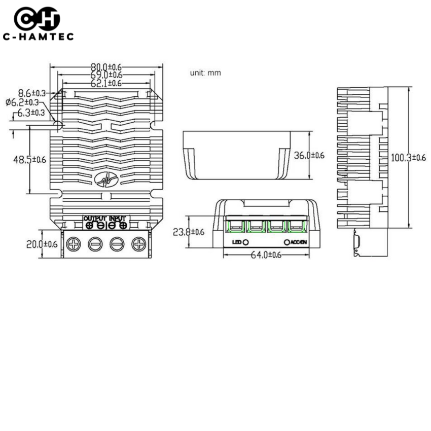 ตัวแปลงไฟ 36V/48V to 13.8V 60A (828W) DC Converter กันน้ำ IP67