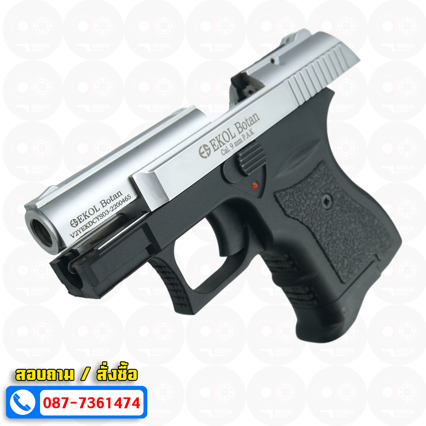 แบลงค์กัน EKOL BOTAN White สีเงินด้าน 9 mm P.A.K. Blank gun (แถมกล่องใส่ปืน)