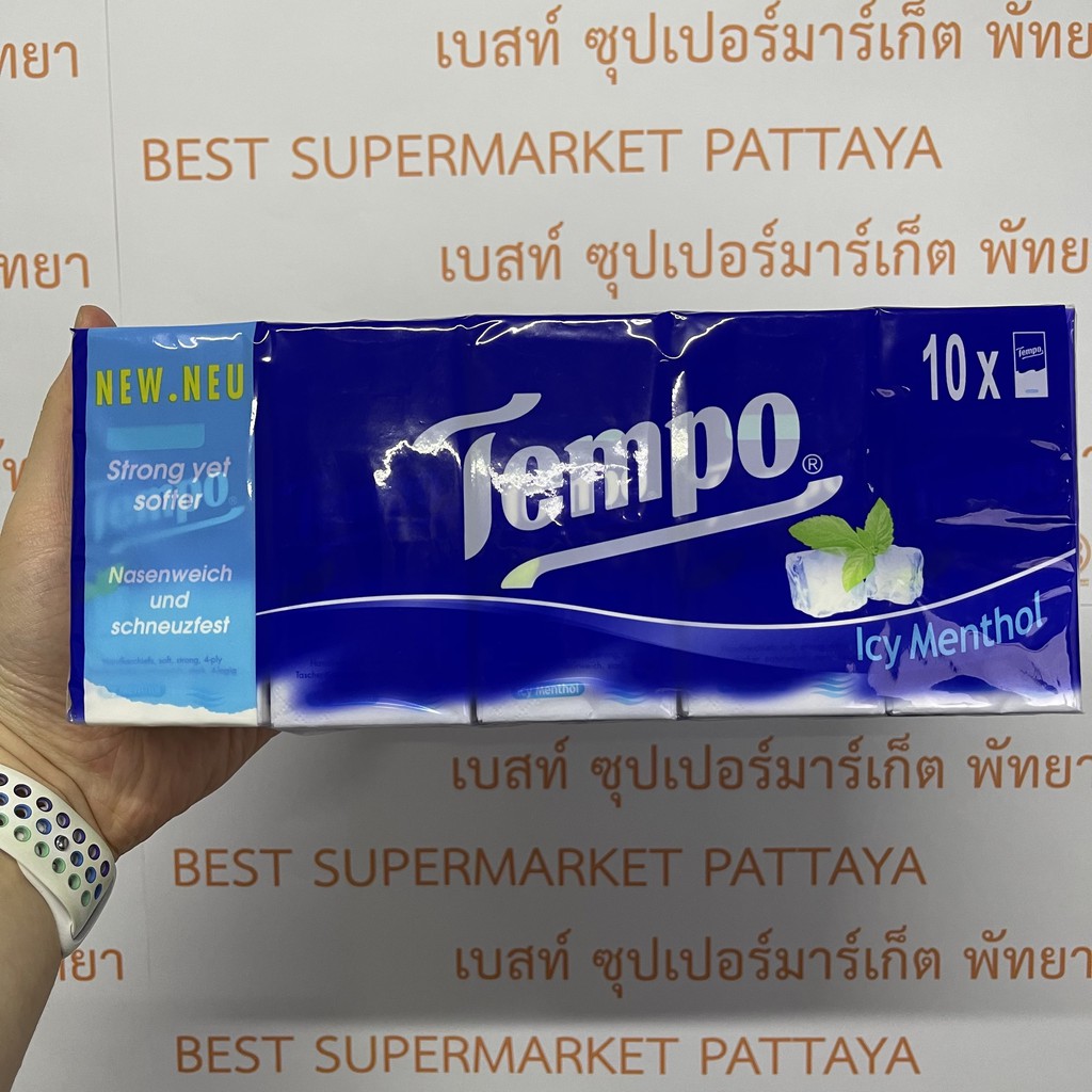 เทมโพ กระดาษทิชชูหนา 4 ชั้น ขนาดพกพา บรรจุ 8 แผ่น x 10 ห่อ Tempo Tissue Paper 8 Sheets x 10 Packs