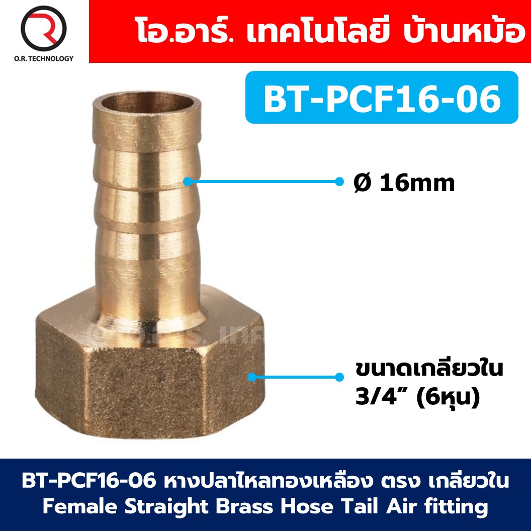 BT-PCF หางปลาไหลทองเหลือง ตรง เกลียวใน Female Straight Brass Hose Tail Air fitting ข้อต่อลมทองเหลือง Barb tails หางปลาไหลเกลียวในตรง หางหนู เกลียวตัวเมีย