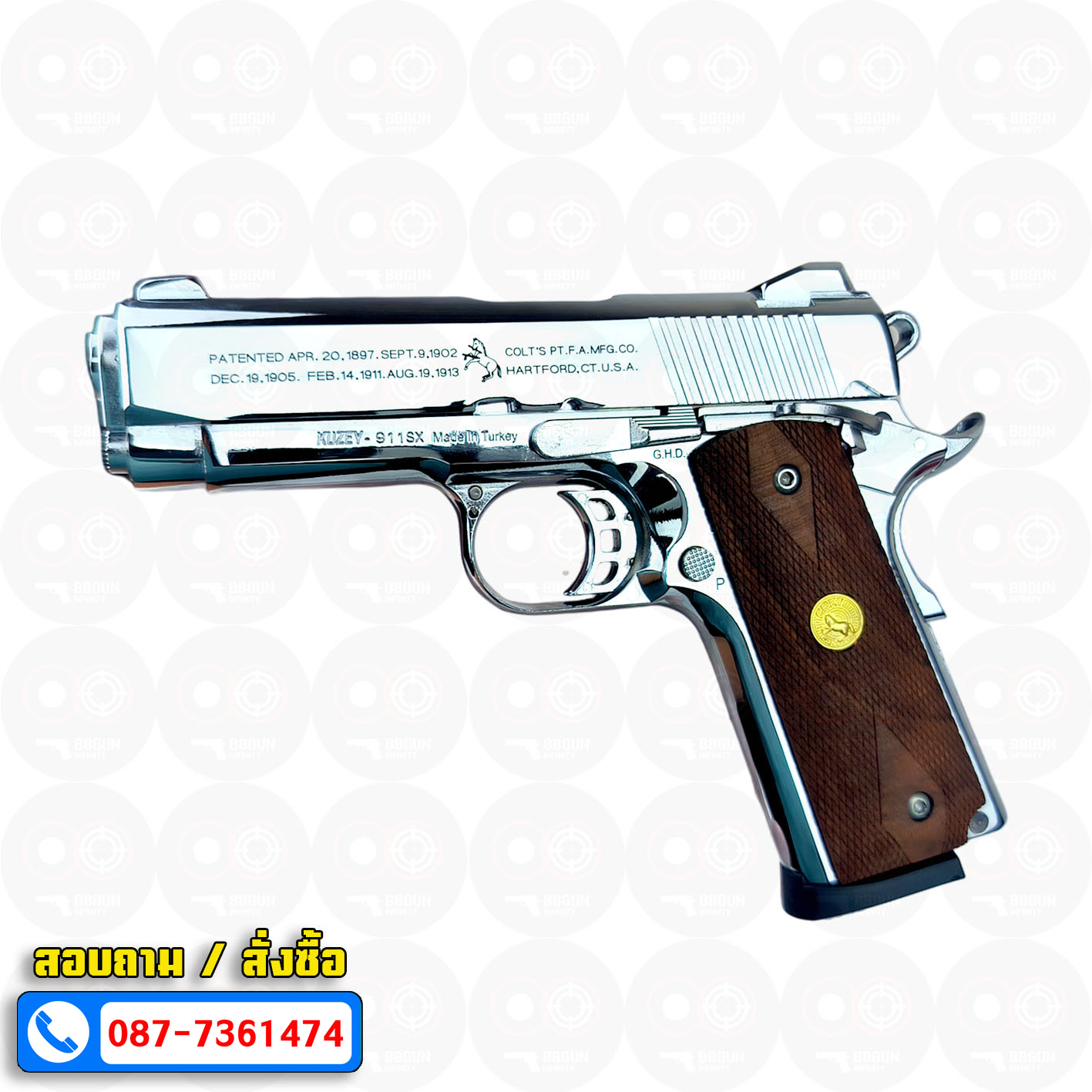 Blank Gun KUZEY M1911 COLT'S 100 ปี สีเงินเงา 4 นิ้ว แบลงค์กัน