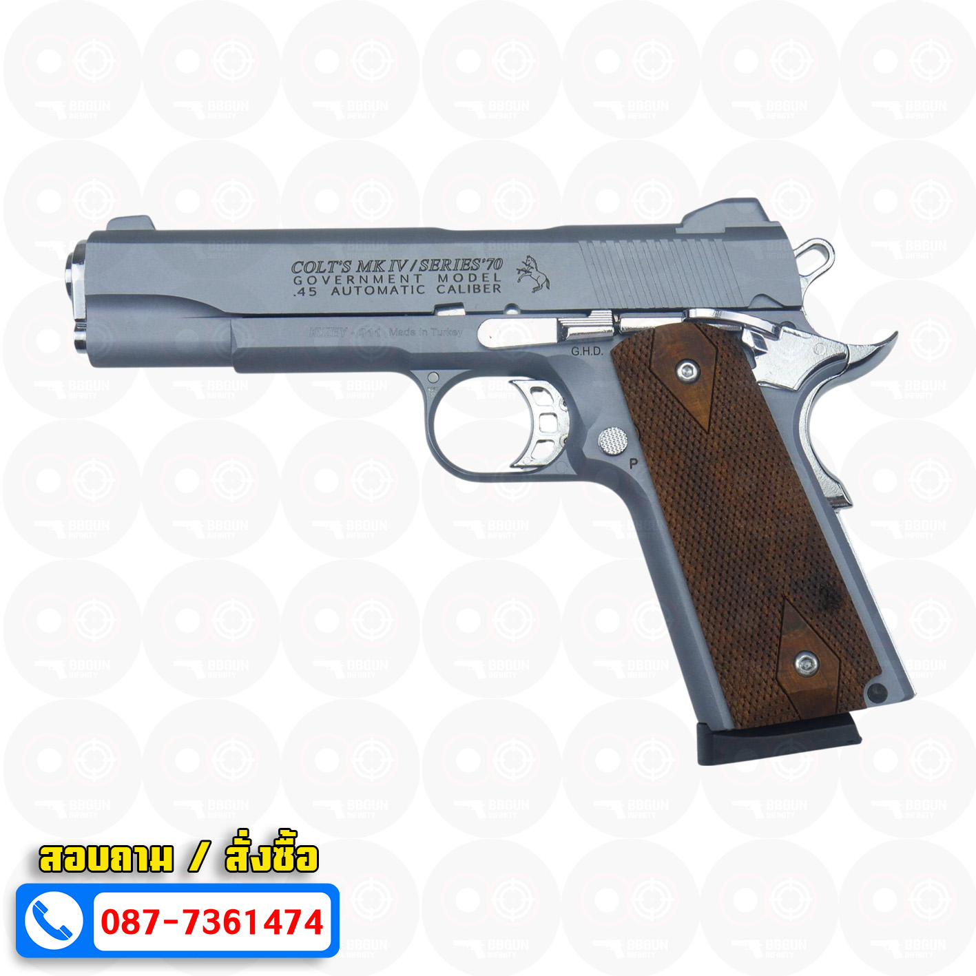 แบลงค์กัน KUZEY M1911 COLT'S MK IV SERIES'70 สีสโม๊ค 5 นิ้ว blank gun (smoke) ด้ามไม้