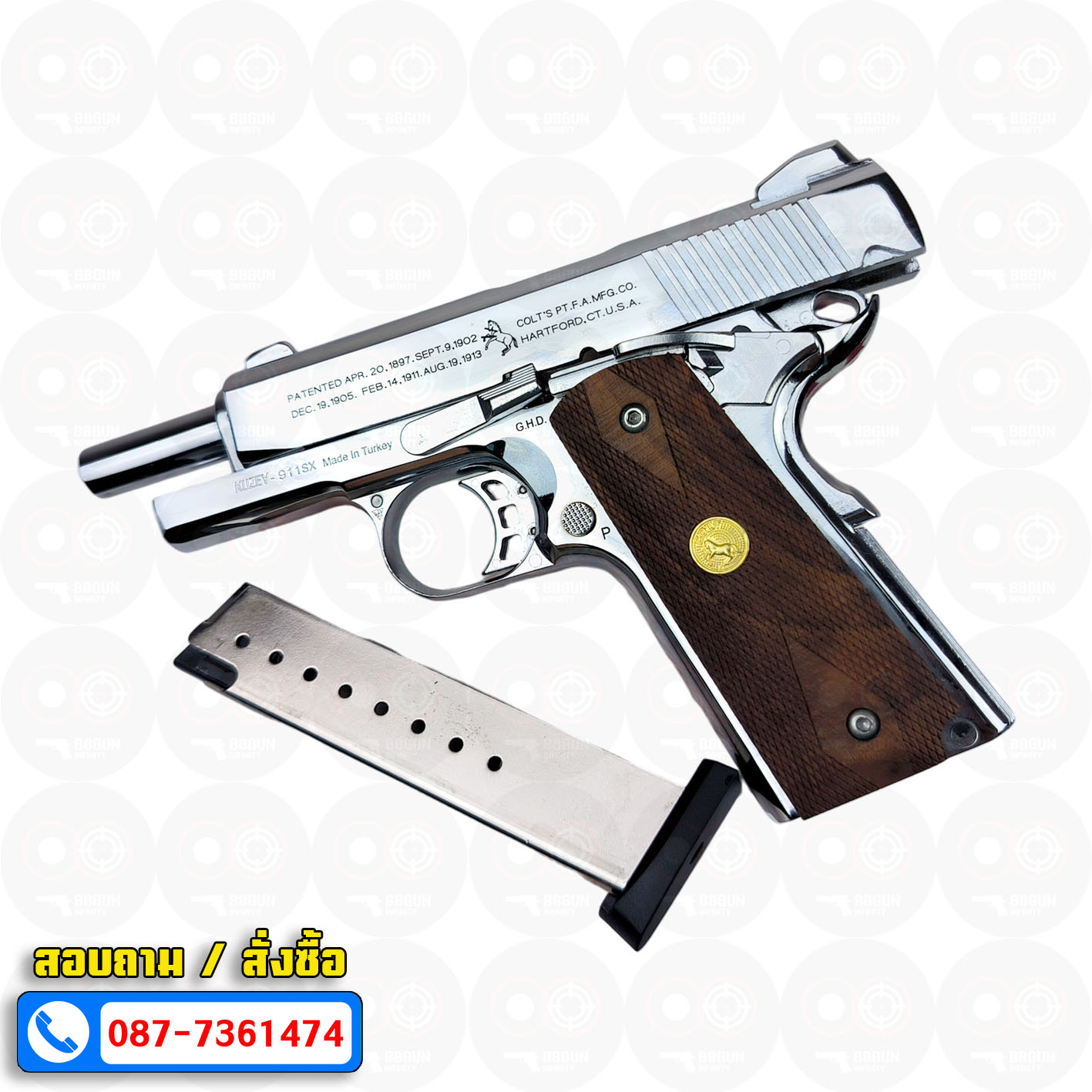 Blank Gun KUZEY M1911 COLT'S 100 ปี สีเงินเงา 4 นิ้ว แบลงค์กัน