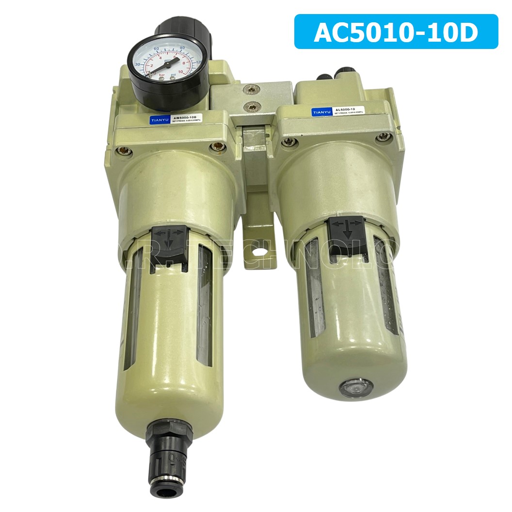 (1ชิ้น) AC5010-10D ชุดกรองลมแบบ 2 ตอน Auto Drain FRL 2 Unit Air Filter, Regulator & Lubricator TIANYU AC (AW+AL) แบบระบายน้ำอัตโนมัติ
