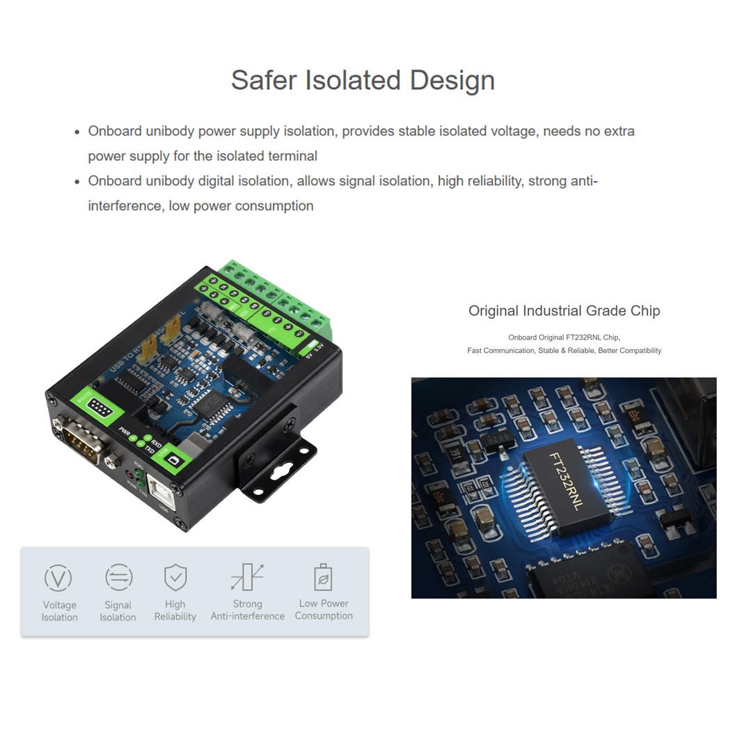 ZE103 WAVESHARE FT232RNL USB TO RS232/485/422/TTL ตัวแปลงสัญญาณ Interface Converter, Industrial Isolation