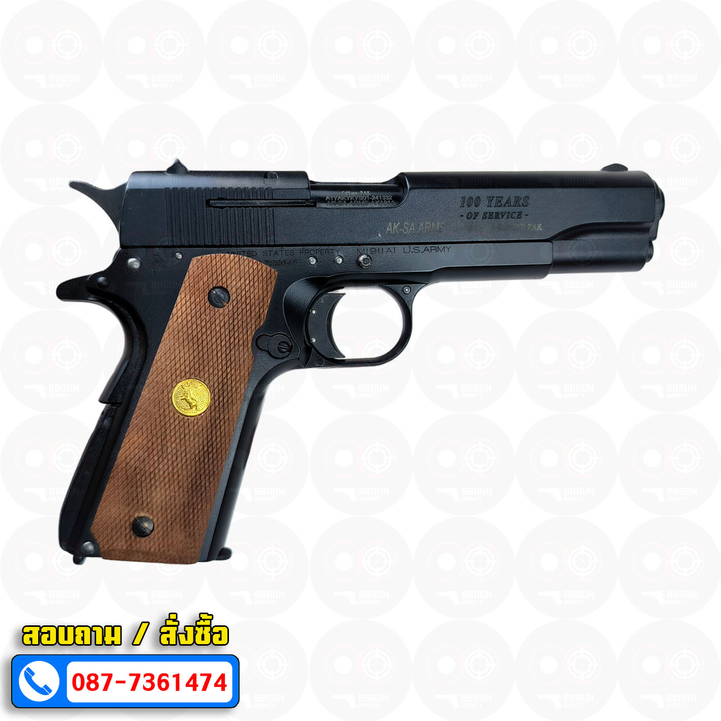 แบลงค์กัน AKSA Colt 1911 A1 100 Years สีดำ กริปไม้ (2 แม็กกาซีน) BLANK GUN