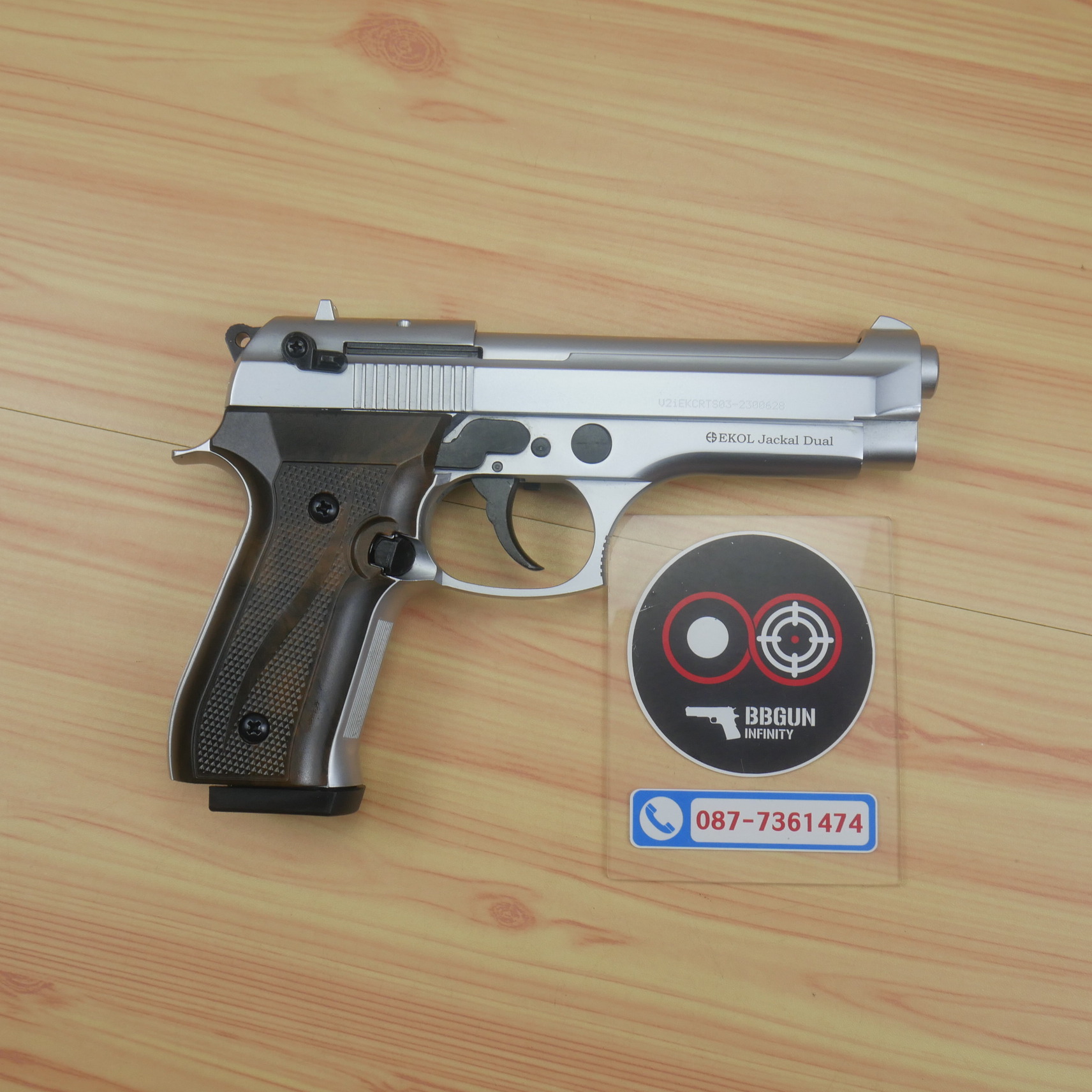 แบลงค์กัน EKOL JACKAL DUAL Full Auto 5 นิ้ว สีเงินด้าน Blank Gun (แถมกล่องใส่ปืน)