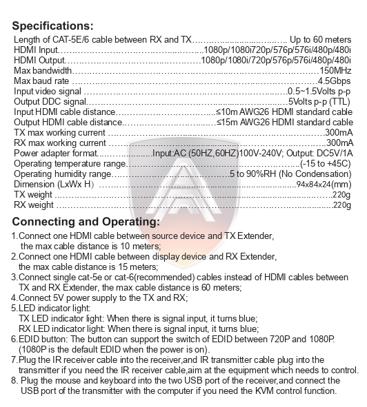 Apollo HDMI Extender รุ่น AX06 60m