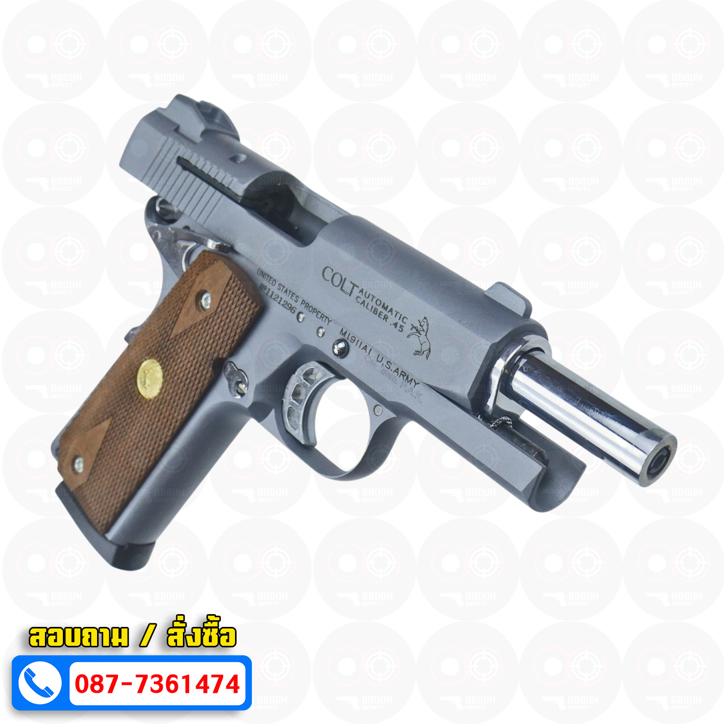 แบลงค์กัน KUZEY M1911 COLT MK IV SERIES 80 Smoke 4 นิ้ว สีสโมค ด้ามไม้ Blank Gun