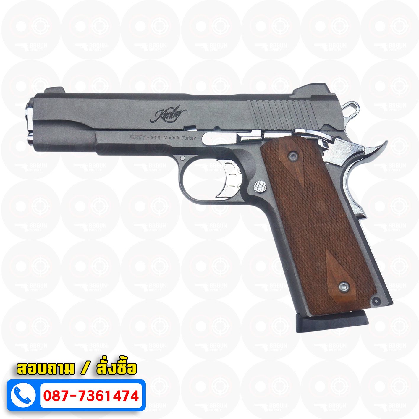แบลงค์กัน KUZEY M1911 KIMBER 5 นิ้ว blank gun สีสโมค ด้ามไม้