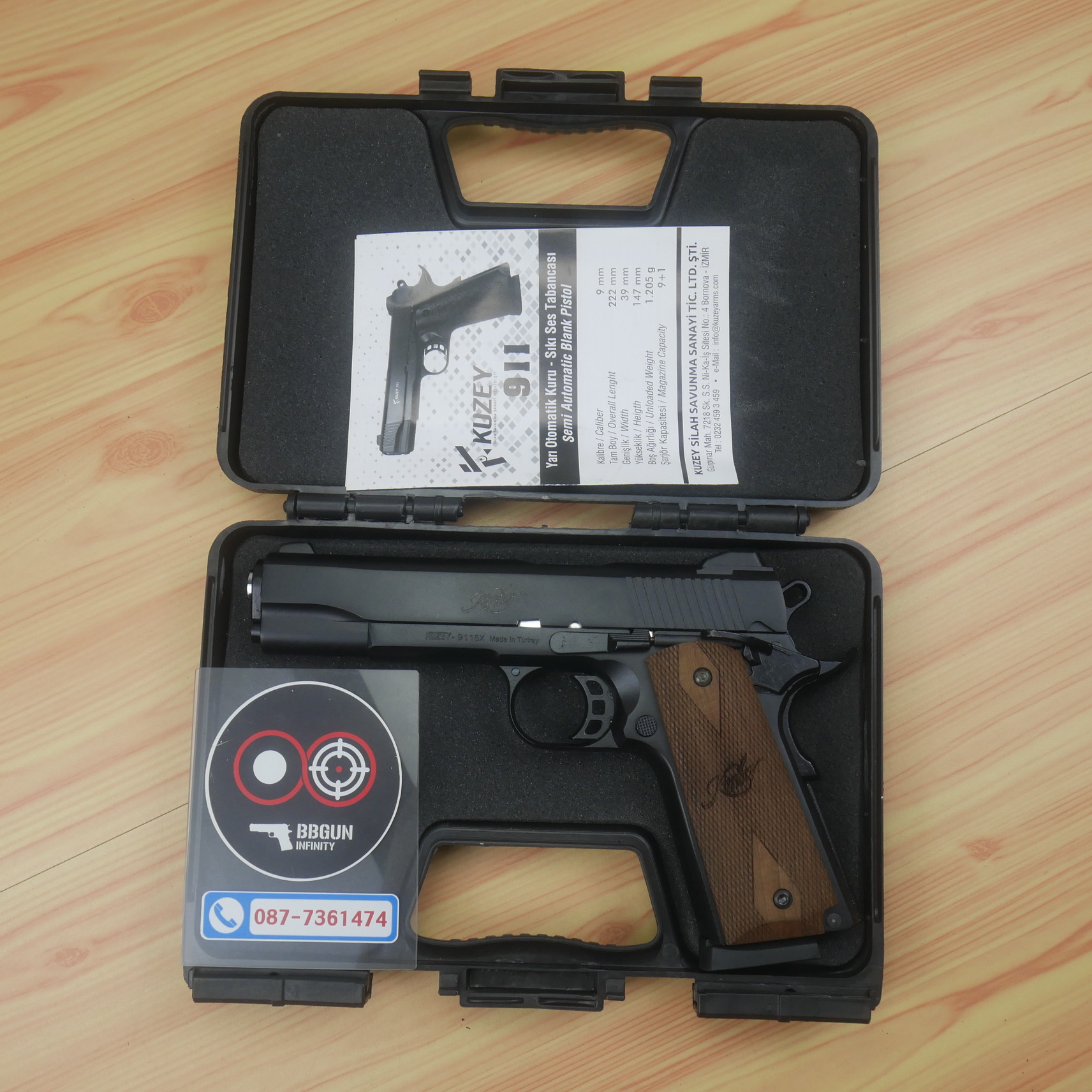 แบลงค์กัน KUZEY M1911 ลำกล้อง 5 นิ้ว KIMBER Blank Gun สีดำ ด้ามไม้