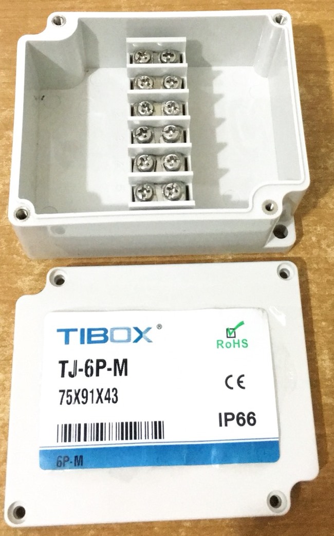TJ-6P-M TIBOX Terminal Block Box IP66 (กล่องพลาสติก พร้อมเทอร์มินอลบล็อก) Size : 75x91x43 mm.