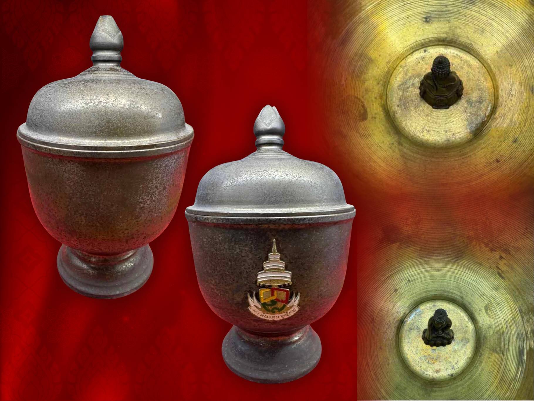 ครอบน้ำพระพุทธมนต์ที่ระลึก งานออกพระเมรุ สมเด็จพระอริยวงศาคตญาณ สมเด็จพระสังฆราช(วาสน์ วาสโน) วัดราชบพิธสถิตมหาสีมาราม สมเด็จพระสังฆราช พระองค์ที่ 18 แห่งกรุงรัตนโกสินทร์ วันที่ 18 มีนาคม 2532 เนื้อโลหะ รมดำ