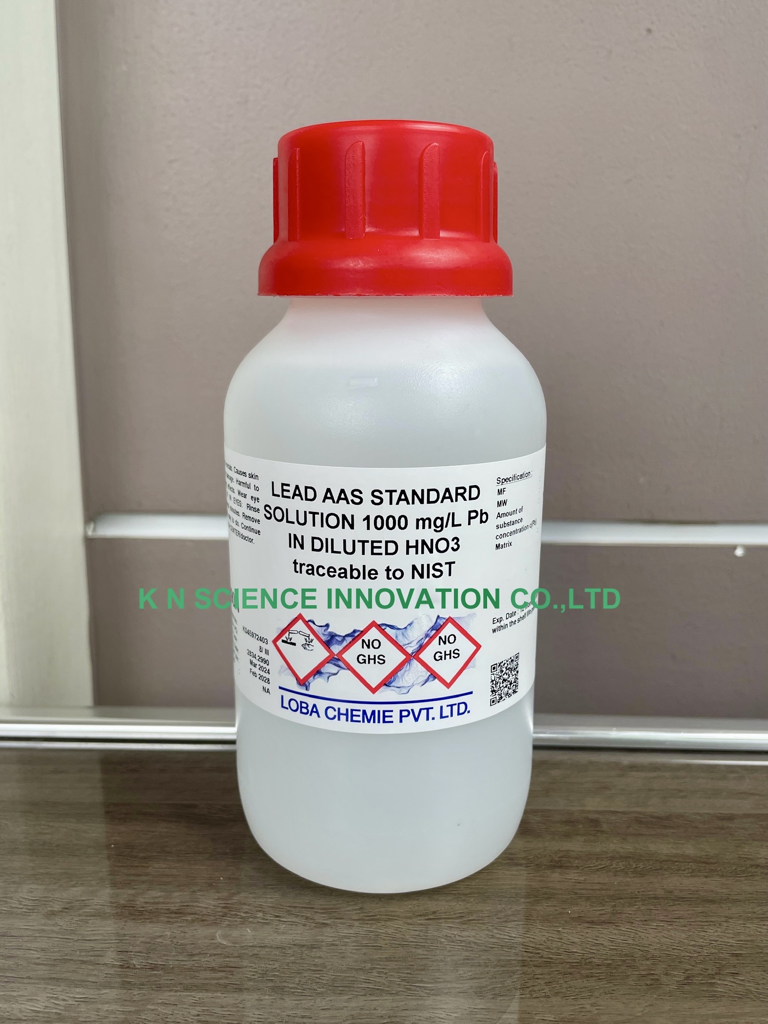 Lead (in diluted HNO3), 1000 mg/l, AAS standard, NIST Traceable ,500 ml, Loba A290N00500