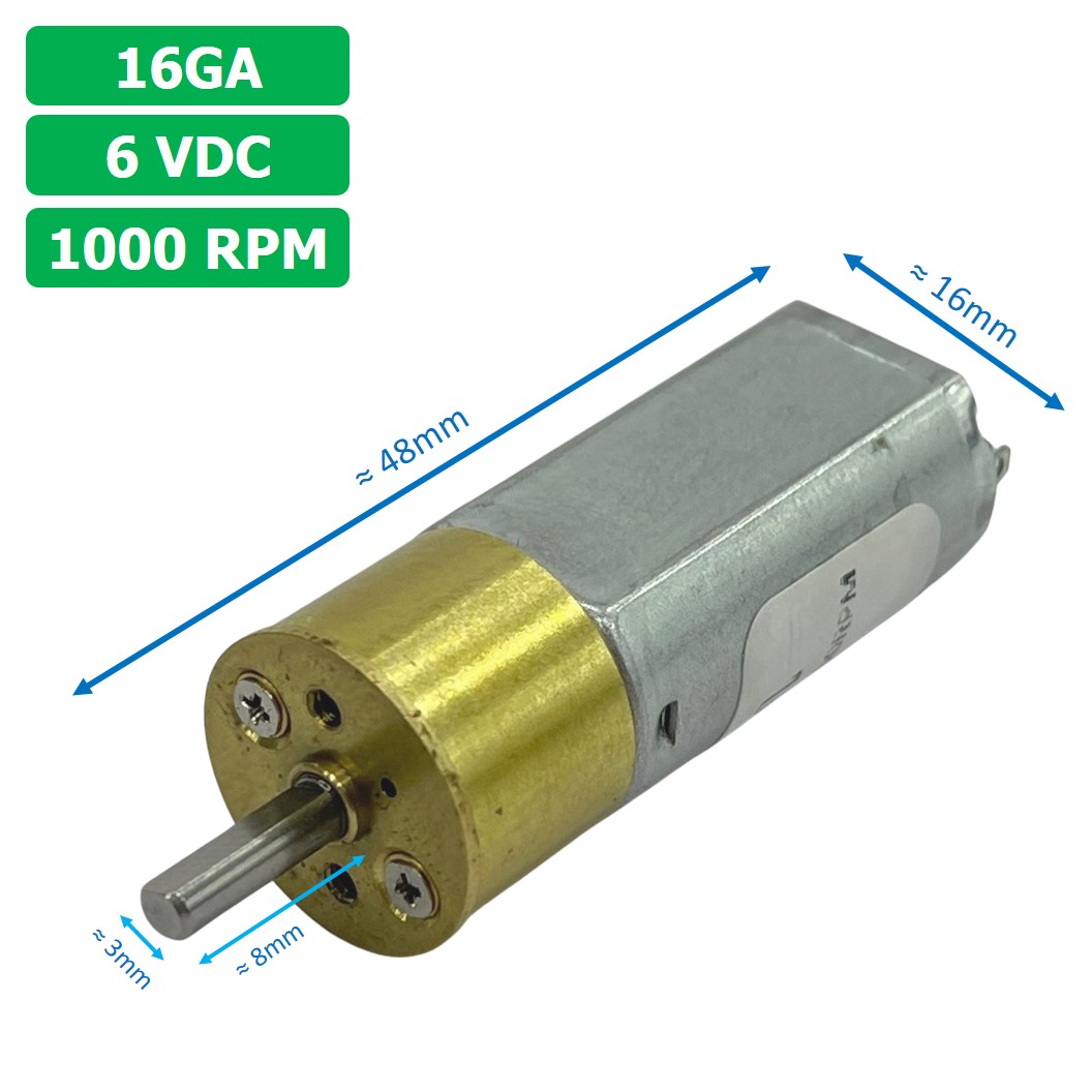 (1ชิ้น) 16GA 6VDC 1000RPM มอเตอร์ มอเตอร์เกียร์ Gear Motor DC 16GA แกนขนาด 3mm D Shaft มอเตอร์ทดเฟือง มอเตอร์รถ