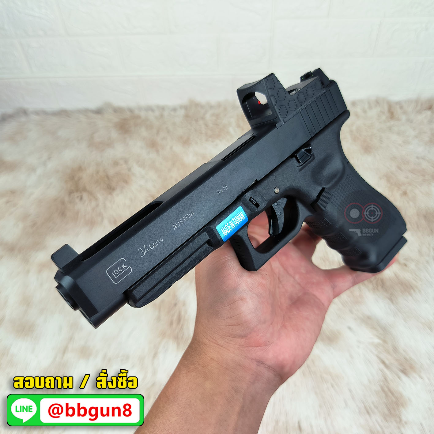 WE G34 Glock 34 Gen 4 MOS ดำ (แถมแผ่นเพลท RED DOT ศูนย์ปืนยกสูง เสริมด้าม)