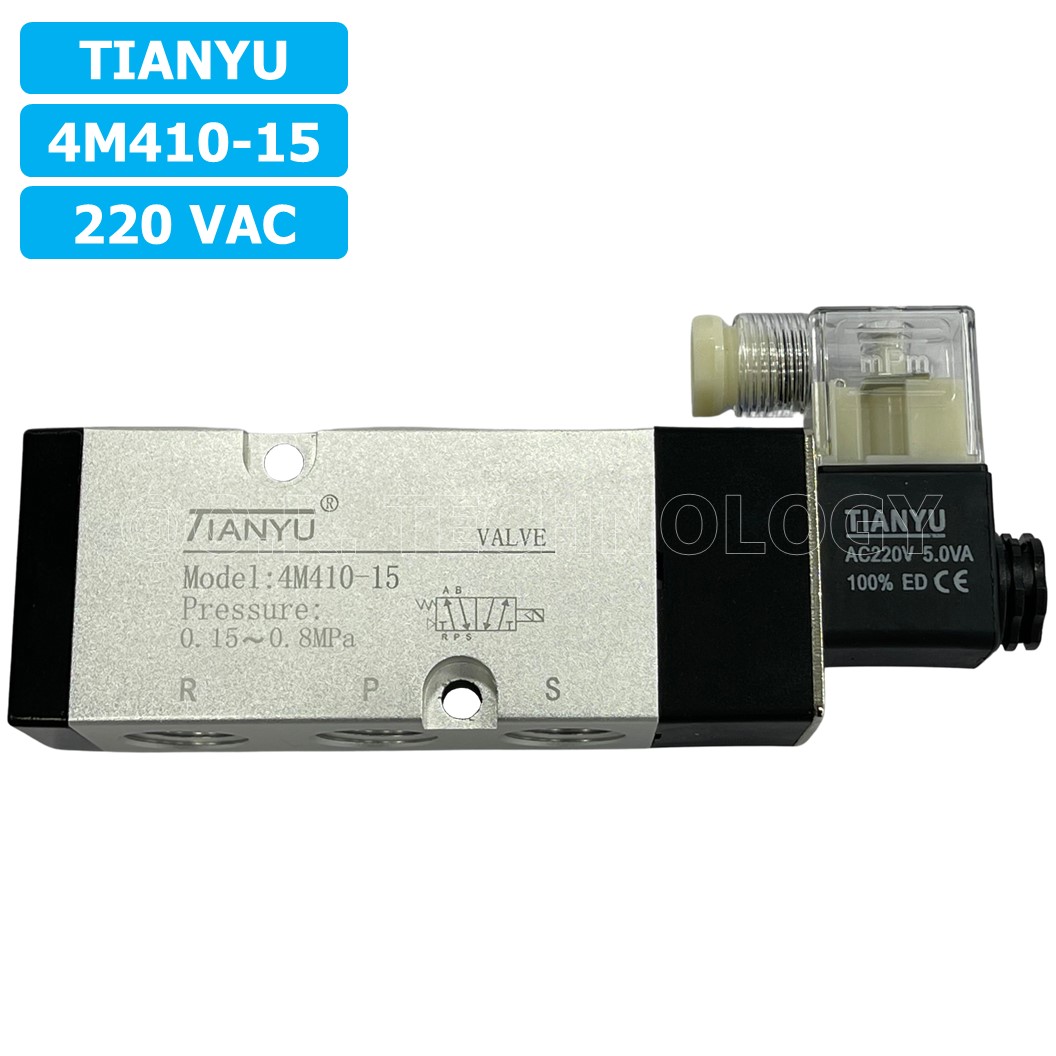 (1ชิ้น) 4M410-15 220VAC โซลินอยด์วาล์ว คอยล์ 1 ข้าง Single Coil Solenoid Valve Pneumatic TIANYU