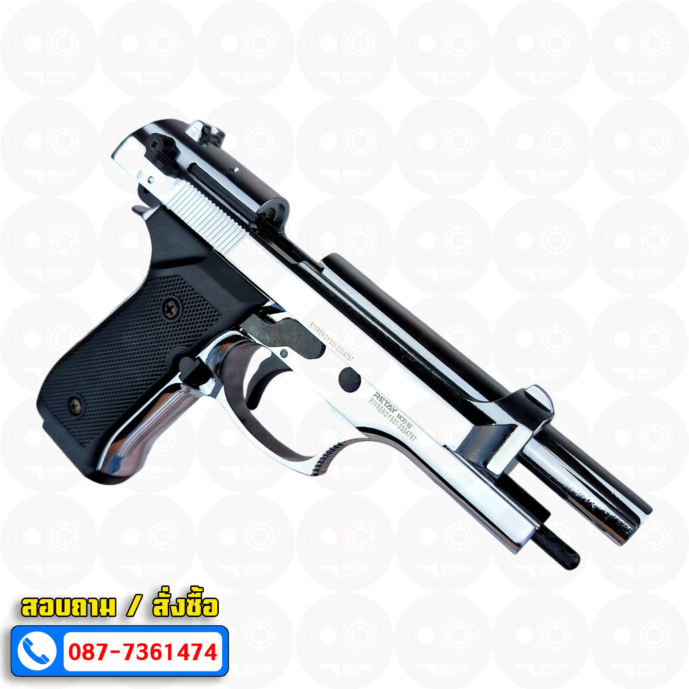 Blank Gun RETAY Beretta M92 MOD 92 เงินเงา nickel chrome รีเท บาเร็ตต้า เอ็ม 92 แบลงค์กัน สีนิลเกิ้ลโครเมี่ยม